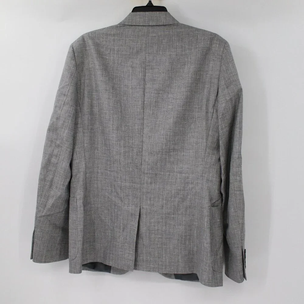 Reiss sport coat men's 40 Linen wool silk herringbone‎ gray patch pockets notch